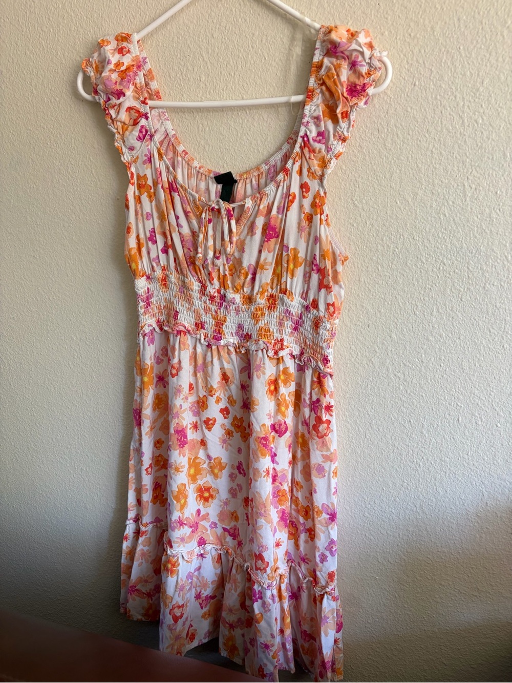 wild fable White Floral Dress with Pink & Orange Accents